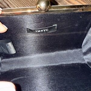 IMNYC Offwhite Satin Clutch with gold chain and Gold Frame